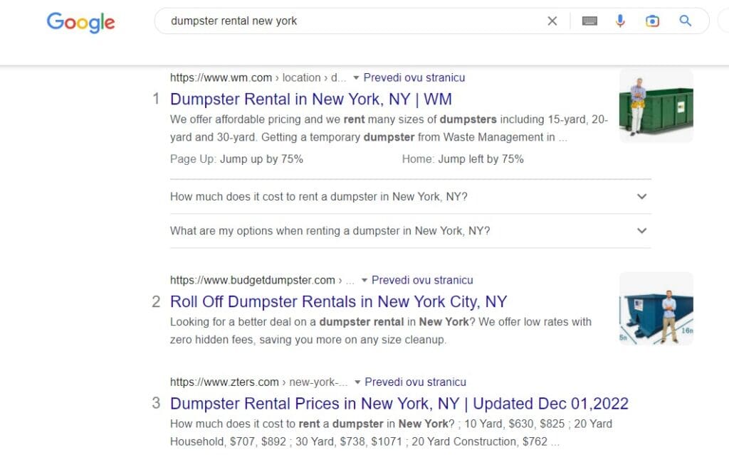 dumpster rental SEO improvement